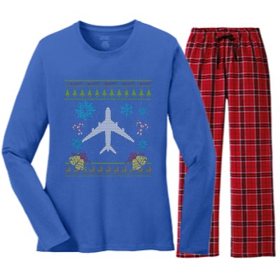 Christmas Gift Airplane Pilot Christmas Ugly Women's Long Sleeve Flannel Pajama Set 