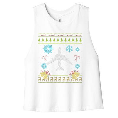 Christmas Gift Airplane Pilot Christmas Ugly Women's Racerback Cropped Tank