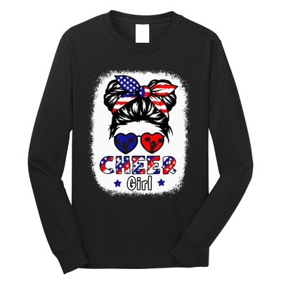 Cheer Girl American Flag Cheerleader Patriotic 4th July Teen Long Sleeve Shirt