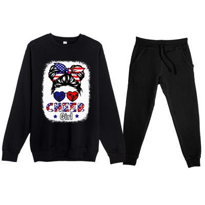 Cheer Girl American Flag Cheerleader Patriotic 4th July Teen Premium Crewneck Sweatsuit Set