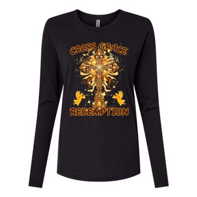 CROSS GRACE AND REDEMPTION Christian Design Womens Cotton Relaxed Long Sleeve T-Shirt