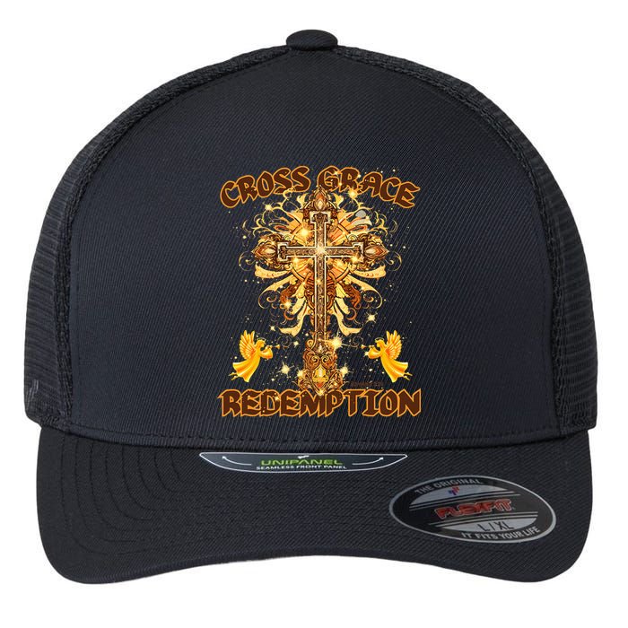 CROSS GRACE AND REDEMPTION Christian Design Flexfit Unipanel Trucker Cap