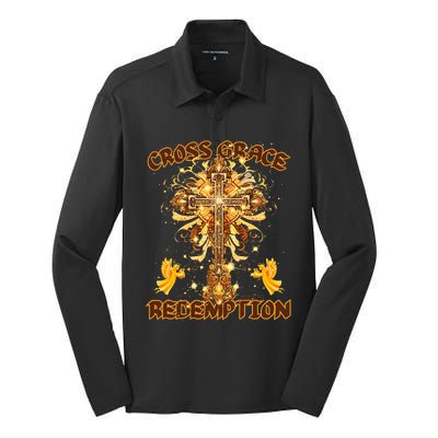 CROSS GRACE AND REDEMPTION Christian Design Silk Touch Performance Long Sleeve Polo