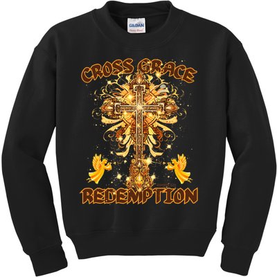 CROSS GRACE AND REDEMPTION Christian Design Kids Sweatshirt