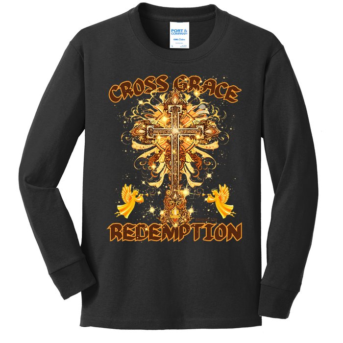 CROSS GRACE AND REDEMPTION Christian Design Kids Long Sleeve Shirt