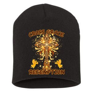 CROSS GRACE AND REDEMPTION Christian Design Short Acrylic Beanie