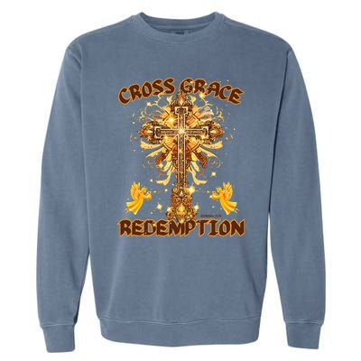 CROSS GRACE AND REDEMPTION Christian Design Garment-Dyed Sweatshirt