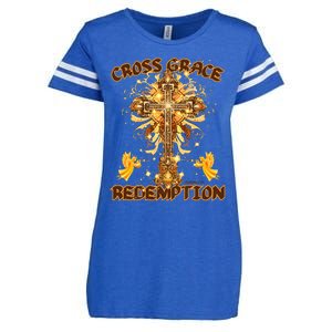 CROSS GRACE AND REDEMPTION Christian Design Enza Ladies Jersey Football T-Shirt