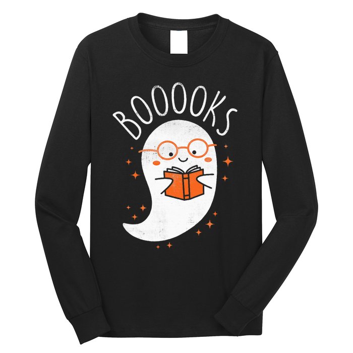 Cute Ghost Book Reading Halloween Teacher Top Long Sleeve Shirt