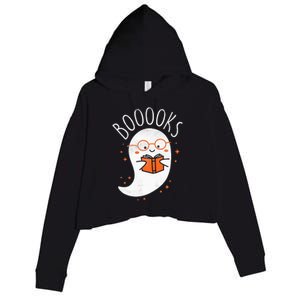 Cute Ghost Book Reading Halloween Teacher Top Crop Fleece Hoodie