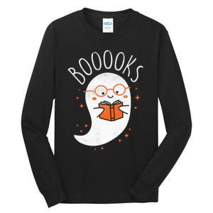 Cute Ghost Book Reading Halloween Teacher Top Tall Long Sleeve T-Shirt