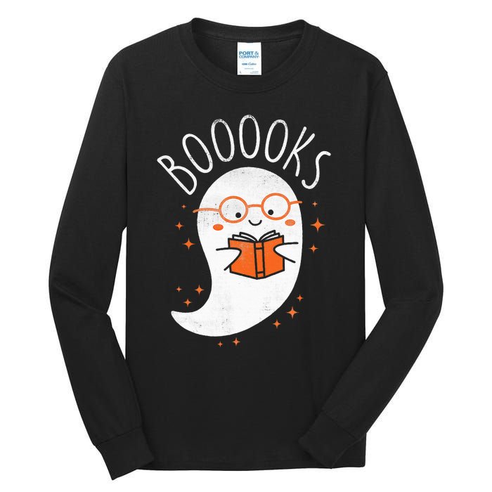 Cute Ghost Book Reading Halloween Teacher Top Tall Long Sleeve T-Shirt