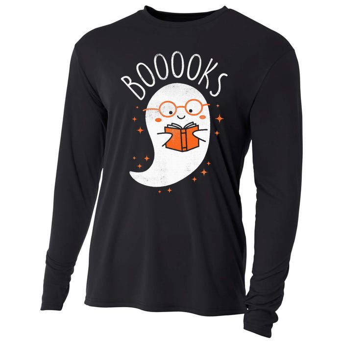 Cute Ghost Book Reading Halloween Teacher Top Cooling Performance Long Sleeve Crew