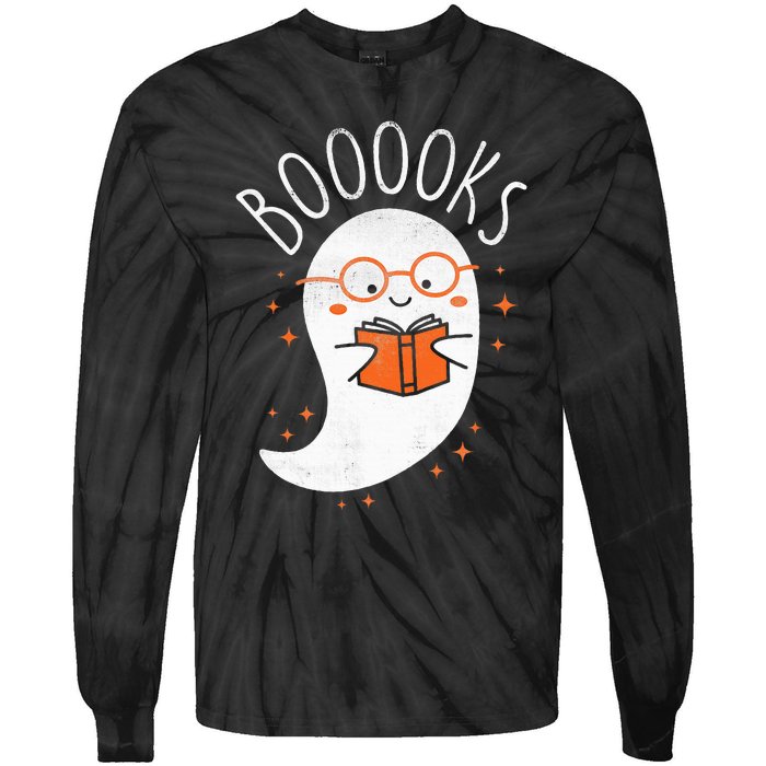 Cute Ghost Book Reading Halloween Teacher Top Tie-Dye Long Sleeve Shirt