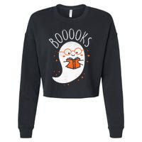 Cute Ghost Book Reading Halloween Teacher Top Cropped Pullover Crew