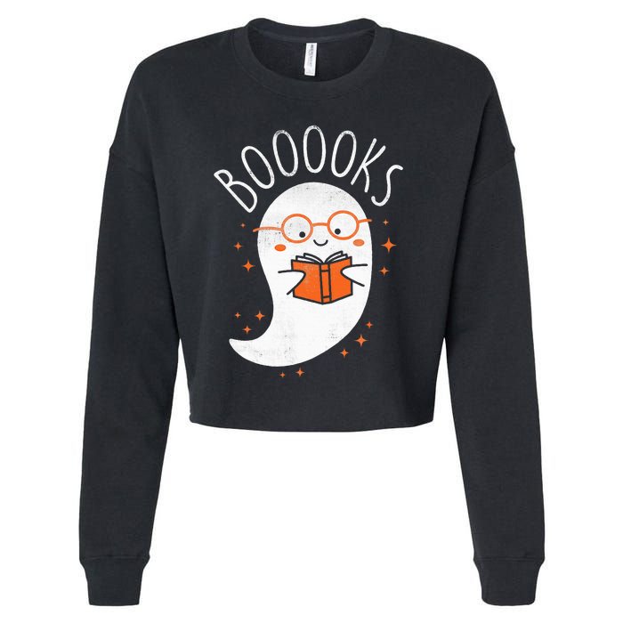 Cute Ghost Book Reading Halloween Teacher Top Cropped Pullover Crew