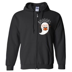 Cute Ghost Book Reading Halloween Teacher Top Full Zip Hoodie