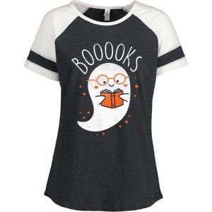 Cute Ghost Book Reading Halloween Teacher Top Enza Ladies Jersey Colorblock Tee