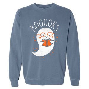 Cute Ghost Book Reading Halloween Teacher Top Garment-Dyed Sweatshirt