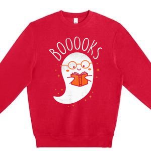 Cute Ghost Book Reading Halloween Teacher Top Premium Crewneck Sweatshirt