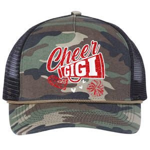 Cheer Gigi Biggest Fan Leopard Print And Pom Pom Retro Rope Trucker Hat Cap