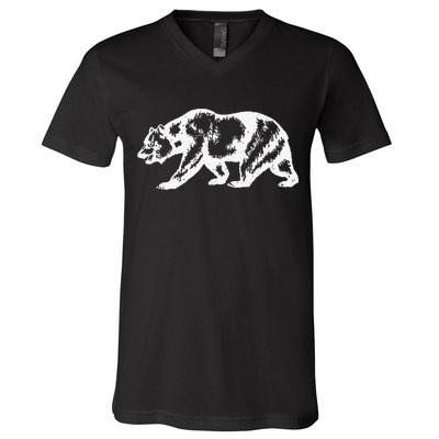 California Grizzly Bear State Flag Cali Republic V-Neck T-Shirt