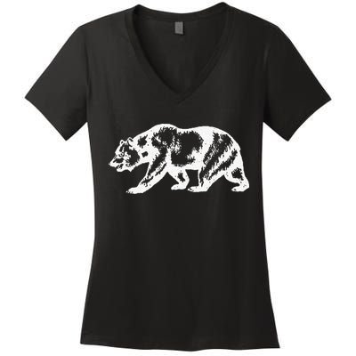 California Grizzly Bear State Flag Cali Republic Women's V-Neck T-Shirt