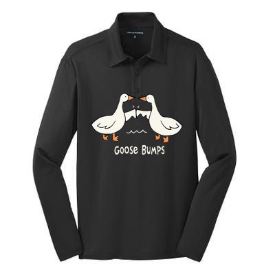 Cute Goose Bumps Funny Animal Pun Lover Silk Touch Performance Long Sleeve Polo