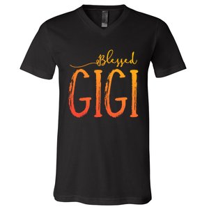 Cute Gift Blessed Gigi For Grandma Christmas V-Neck T-Shirt