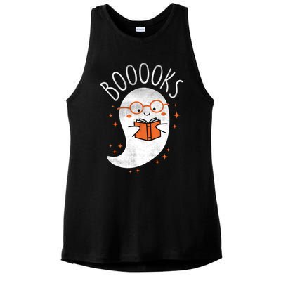 Cute Ghost Book Reading Halloween Teacher Top Gift Ladies PosiCharge Tri-Blend Wicking Tank