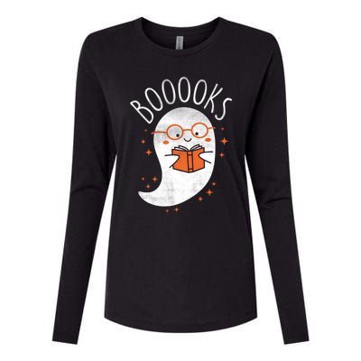 Cute Ghost Book Reading Halloween Teacher Top Gift Womens Cotton Relaxed Long Sleeve T-Shirt