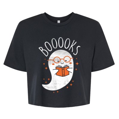 Cute Ghost Book Reading Halloween Teacher Top Gift Bella+Canvas Jersey Crop Tee