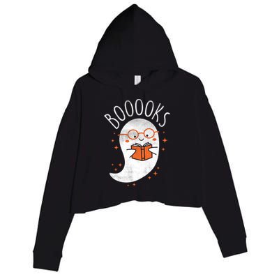 Cute Ghost Book Reading Halloween Teacher Top Gift Crop Fleece Hoodie