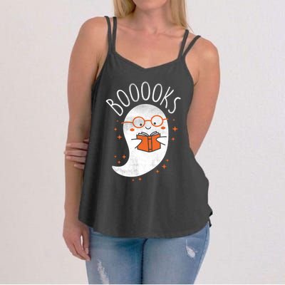 Cute Ghost Book Reading Halloween Teacher Top Gift Women's Strappy Tank