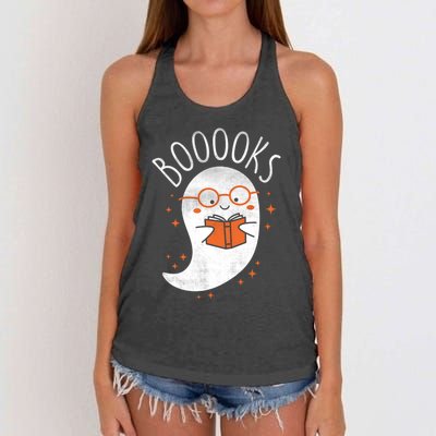 Cute Ghost Book Reading Halloween Teacher Top Gift Women's Knotted Racerback Tank