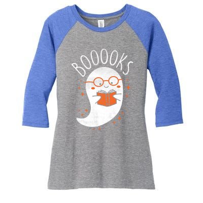 Cute Ghost Book Reading Halloween Teacher Top Gift Women's Tri-Blend 3/4-Sleeve Raglan Shirt