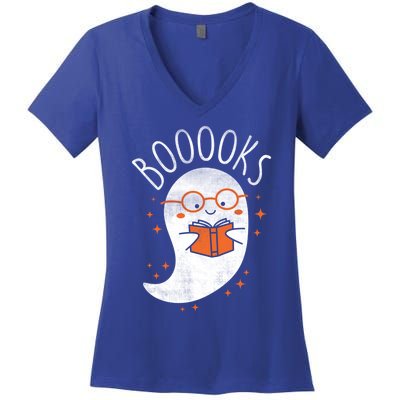 Cute Ghost Book Reading Halloween Teacher Top Gift Women's V-Neck T-Shirt