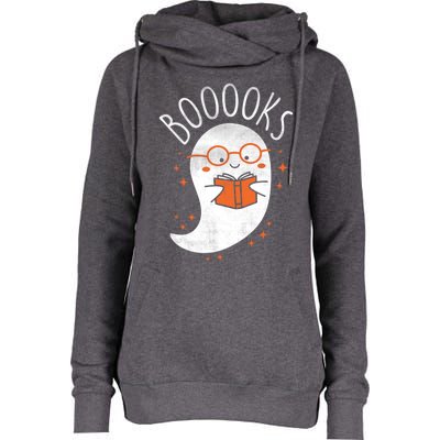 Cute Ghost Book Reading Halloween Teacher Top Gift Womens Funnel Neck Pullover Hood