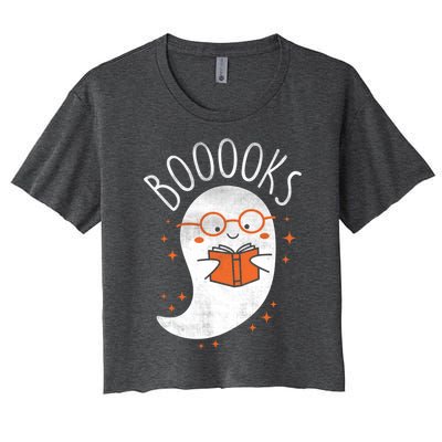 Cute Ghost Book Reading Halloween Teacher Top Gift Women's Crop Top Tee