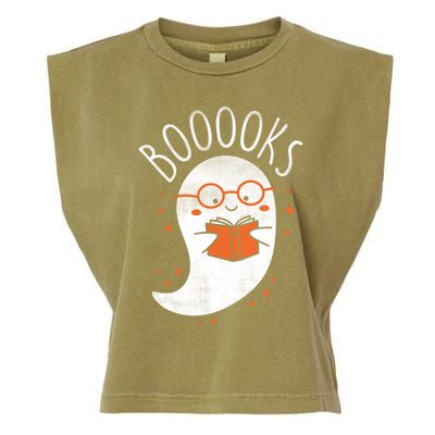 Cute Ghost Book Reading Halloween Teacher Top Gift Garment-Dyed Women's Muscle Tee