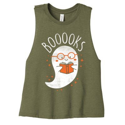 Cute Ghost Book Reading Halloween Teacher Top Gift Women's Racerback Cropped Tank