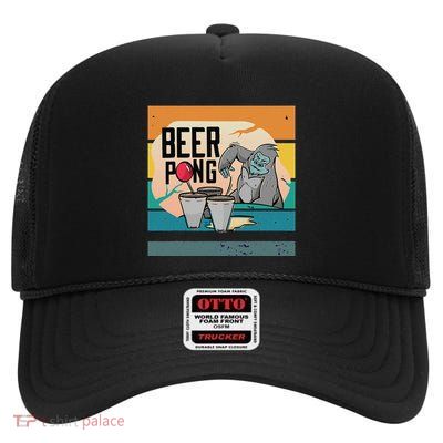 Cool Gorilla Beer Pong Playful Determined Toss Cups Red Ball High Crown Mesh Back Trucker Hat