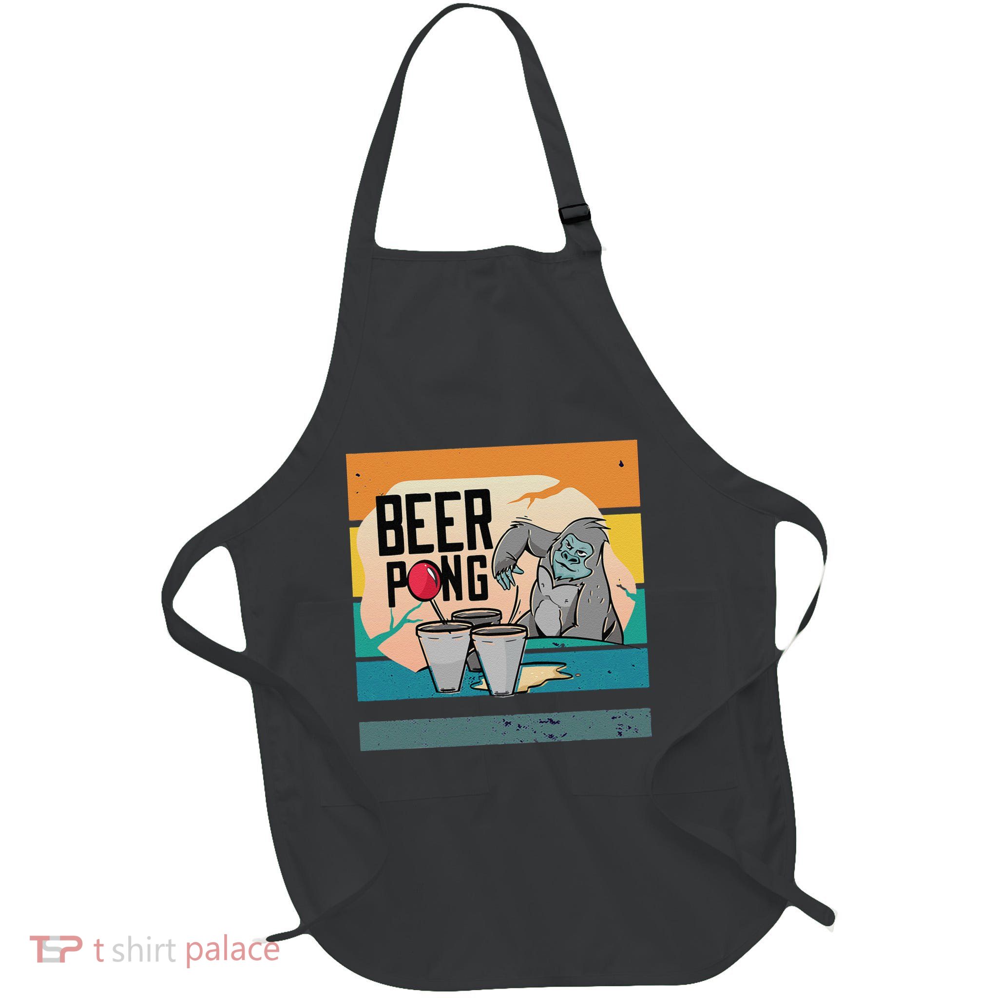 Cool Gorilla Beer Pong Playful Determined Toss Cups Red Ball Full-Length Apron With Pockets