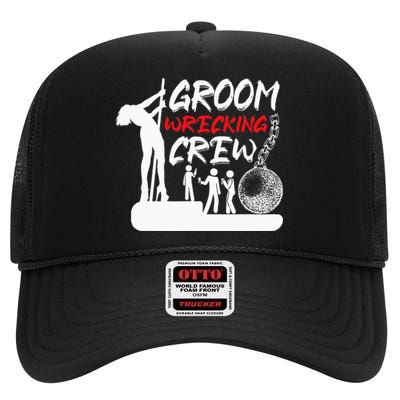 Crew Groomsmen Bachelor Party Stag Groom Funny High Crown Mesh Back Trucker Hat