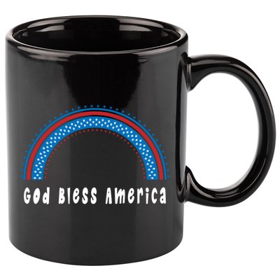 Cute God Bless America Patriotic Red White Blue Rainbow Gift 11oz C Handle Ceramic Mug