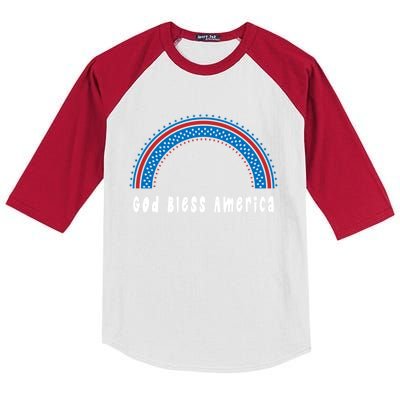 Cute God Bless America Patriotic Red White Blue Rainbow Gift Kids Colorblock Raglan Jersey