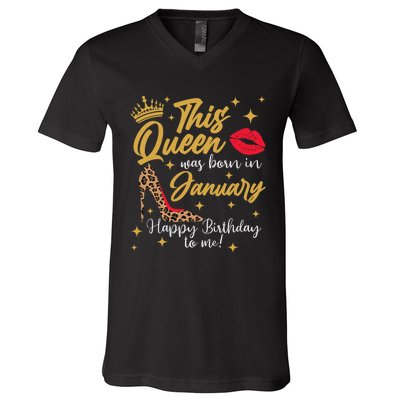 Capricorn Girls Black Queen Best January Birthday Gift V-Neck T-Shirt