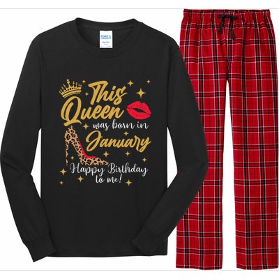 Capricorn Girls Black Queen Best January Birthday Gift Long Sleeve Pajama Set