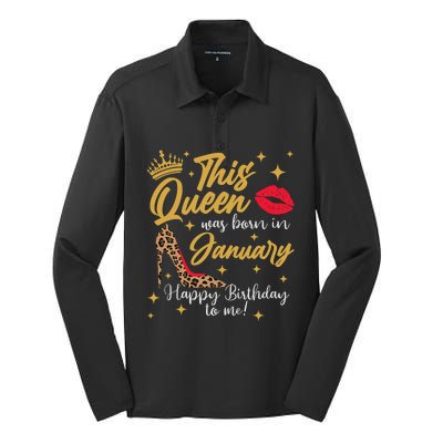 Capricorn Girls Black Queen Best January Birthday Gift Silk Touch Performance Long Sleeve Polo