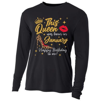 Capricorn Girls Black Queen Best January Birthday Gift Cooling Performance Long Sleeve Crew